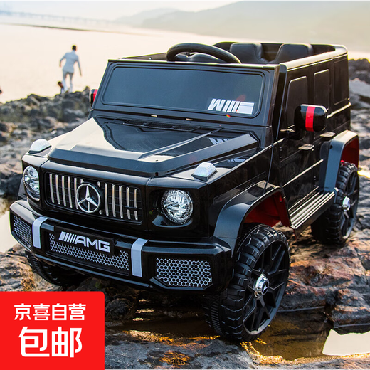 New children's electric car that can sit on four-wheeled toy car, remote control car, off-road stroller for boys and girls, extra large size, upgraded black four-wheel drive + full function + leather seat, soft wheels
