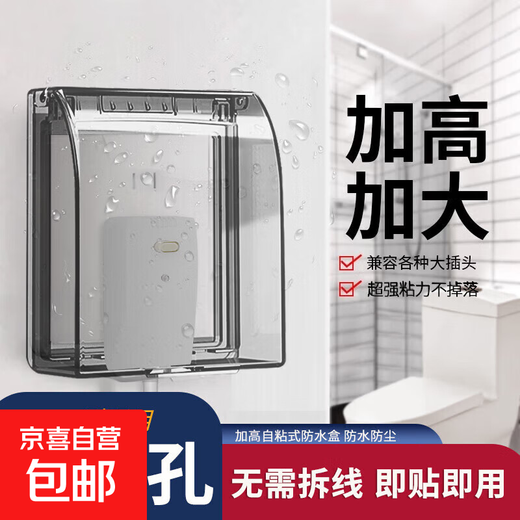 Type 86 socket waterproof cover self-adhesive switching power supply protective cover splash-proof box bathroom toilet socket protection box heightened waterproof box-transparent