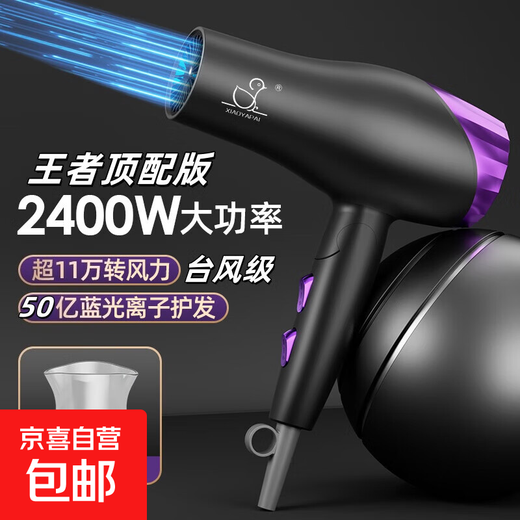 Xiaoya (XIAOYA) 2400W High Power Hair Dryer Negative Ion Hair Dryer Blue Light Hair Care Folding Hair Dryer Powerful High-Speed Hair Dryer King Top Edition Honor Purple + 2400W + Free Air Nozzle + Foldable 4.5 Billion Blue Light Ion Hair Care Typhoon Level Wind Movement