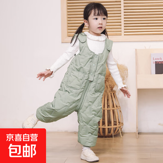 Children's overalls for boys and girls in autumn and winter all-in-one velvet cotton pants for babies with open stalls for children and infants thickened outer pants Bean Green 90 Height 75-85cm/weight 25Jin Jin is equal to within 0.5 kg