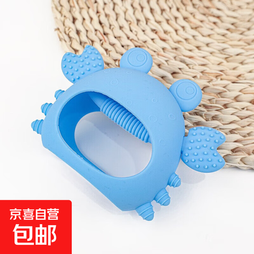 Teether, baby food grade silicone latex toothbrush, chewing gum molar stick, chewing teether, anti-eating hand teether, pacifier, crab, blue, 1 pack