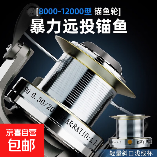 Anchor fishing wheel long-distance casting special spinning wheel without gap sea rod anchor rod sea fishing all-metal line cup 10000 type fish wheel long-distance casting wheel TH silver 12000