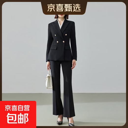 Professional suit suit for women 2025 new autumn style high-end workplace commuting formal temperament long-sleeved suit jacket black jacket + micro-flared pants M (recommended 88-98Jin Jin equals about 0.5 kg)
