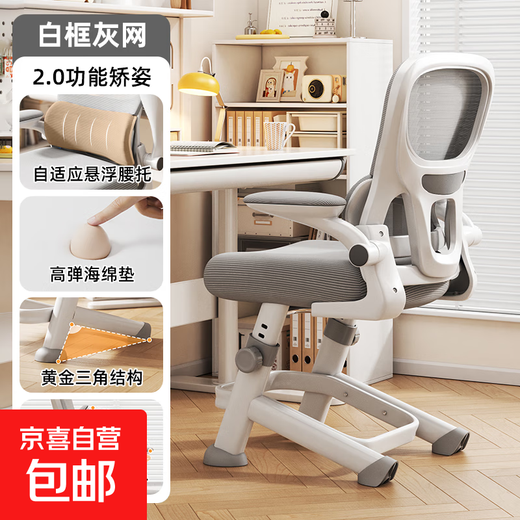 青少年学习椅人体工学电脑椅儿童中学生专用书桌写字椅家用办公椅 688-永定腿-白框灰网