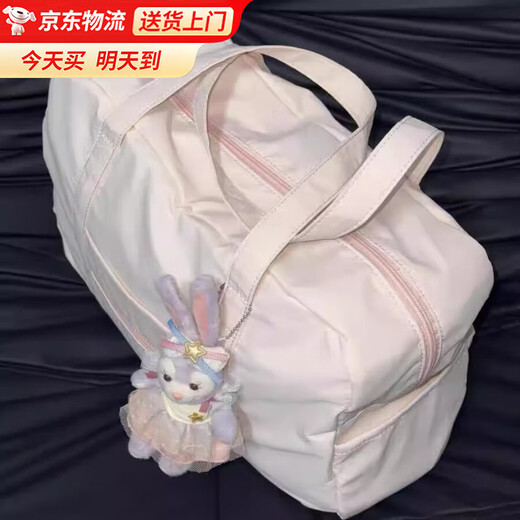 Travel bag, women's large-capacity luggage bag storage bag, short-distance handbag, high-looking portable maternity bag, pink, double front side pockets, no pendants, 16L, can be boarded without checking in