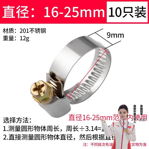 Baolian German hose clamp 201 stainless steel clamp all-steel water pipe clamp oil pipe clamp water pipe buckle clip fixed pipe clamp 16-25mm 10 pieces