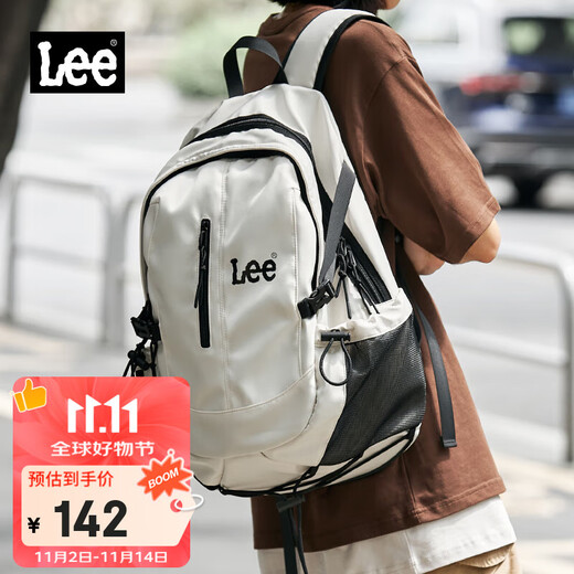 Lee backpack women's large-capacity short-distance travel bag college student computer bag male junior high school student school bag off-white