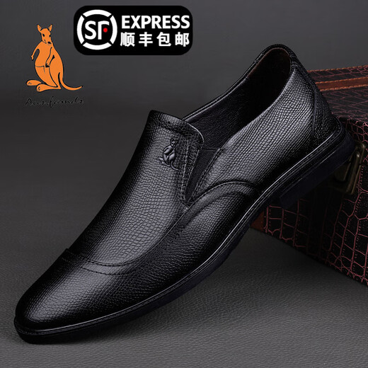 Australian famous kangaroo AUSFAMDS high-end men's leather shoes 2025 new winter all-match business casual shoes comfortable non-slip one-leg men's shoes black 42