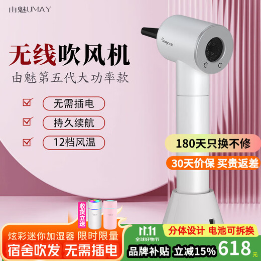 Youmei Rechargeable Wireless Hair Dryer for Student Dormitory USB Portable Hair Dryer Lithium Battery High Power Model Unplugged for Hair Drying Constant Temperature Foldable Valentine's Day Gift Standard Configuration General Charge