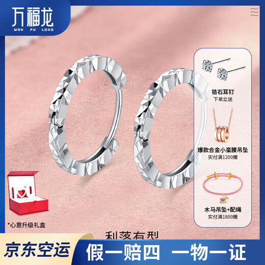Wanfulong Platinum PT950 Simple and Fashionable Crushed Ice Wheel Print Earrings Versatile Earrings Birthday Gift for Wife Platinum PT950 Wheel Printed Earrings 1.78g