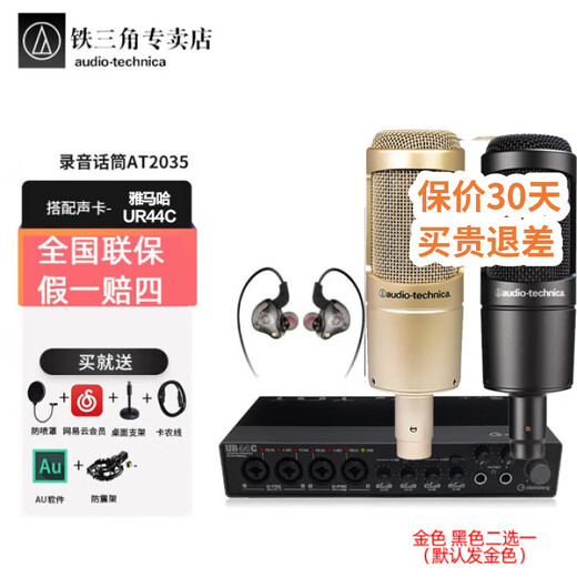 Audio-Technica AT2035 professional condenser microphone, computer live broadcast of karaoke, dubbing, audiobook, voice hall professional recording microphone AT2035+Yamaha ur44c