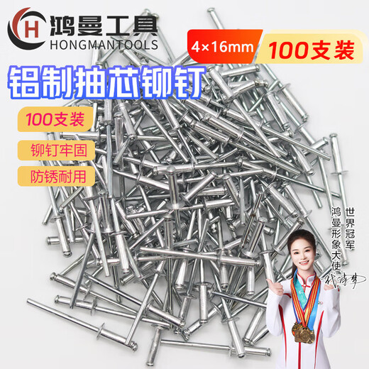 Hongman aluminum core blind rivets, round head rivets, home decoration nails, rivet screws, open rivets, 4*16 (100 pieces)