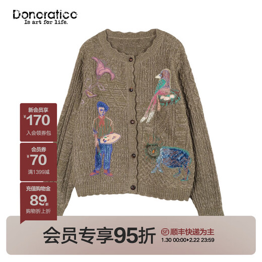 Dayiyan literary retro 2026 spring new casual style woolen boy painter jacquard embroidered sweater for women Konoe Green S