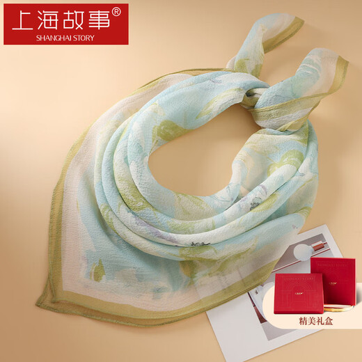 Shanghai Story 100% Mulberry Silk Gauze Scarf Women's Silk Chinese Square Scarf Silk Scarf Shawl Gift Box for Mom's Birthday Gift