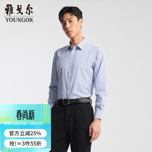 Youngor men's striped 100-count DP no-iron spring new business casual long-sleeved shirt 10273