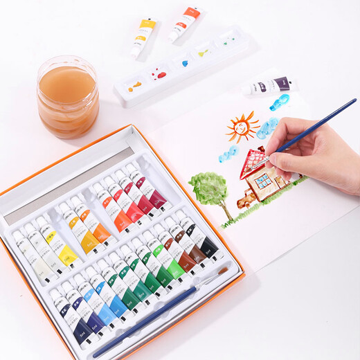 
Deli gouache pigment 24 colors 5ml painting paint gouache painting student children entry-level set (including brush color tile) student school gift