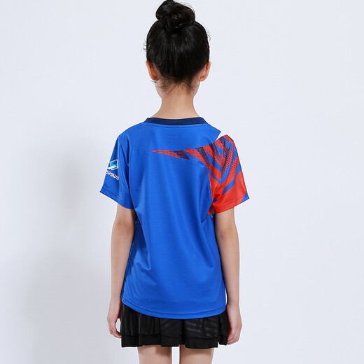 速干儿童羽毛球服套装男童女童短袖夏季中小学生乒乓球服网球服训练服团队运动服比赛队服跑步衣短裤团购印字 童装3880蓝色(配黑裙裤) 2XL码