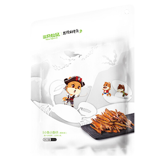Three squirrels small fish spicy flavor 100g/bag dried fish meat seafood snacks ready-to-eat seafood pollution-free