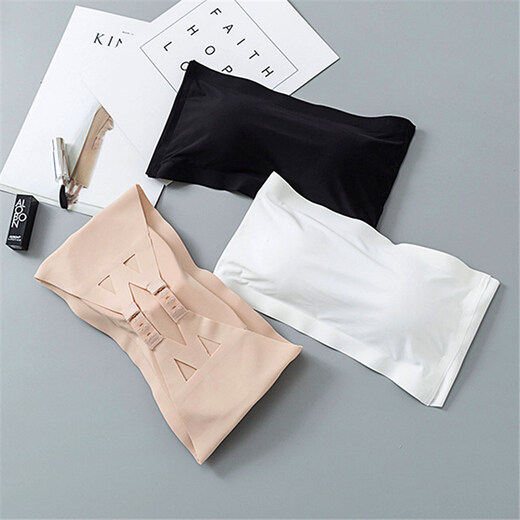 New all-match double back buckle strapless bra anti-exposure one-word tube top wrapped chest strap chest pad underwear seamless one-piece non-slip tube top dress wedding bra bottoming vest white single piece one size
