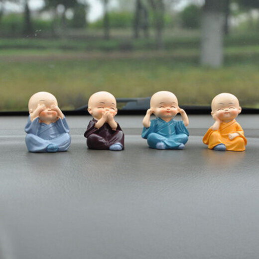 Buy 4 sets of car ornaments, car accessories, car pendants, four no-little monks, Buddhist and Taoist resin, ancient resin racks, decorative home accessories, and a set of four no-little monks, free of trace double-sided tape