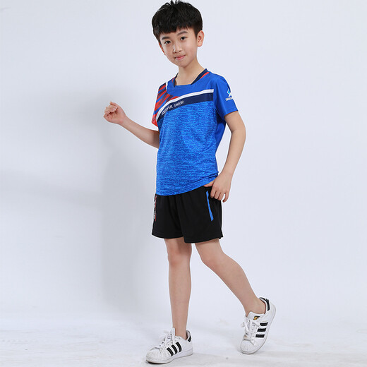 速干儿童羽毛球服套装男童女童短袖夏季中小学生乒乓球服网球服训练服团队运动服比赛队服跑步衣短裤团购印字 童装3880蓝色(男女同款) L码