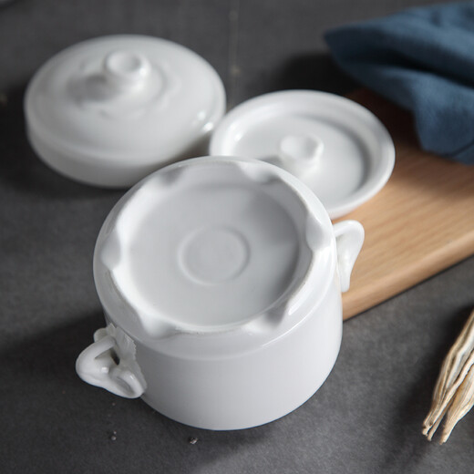 Remec Jin Yu Ruimei Pure White Elephant Double Cover and Double Ear Ceramic Stew Cup 1 Pack 400ML Stew Bowl Bird's Nest Soup Cup