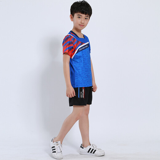 速干儿童羽毛球服套装男童女童短袖夏季中小学生乒乓球服网球服训练服团队运动服比赛队服跑步衣短裤团购印字 童装3880蓝色(男女同款) L码