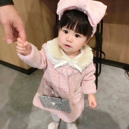 戴维贝拉（DAVE＆BELLA）秋冬季女童圆领长袖公主连衣裙 女宝宝格子裙子 粉色DB1585 4T/100cm