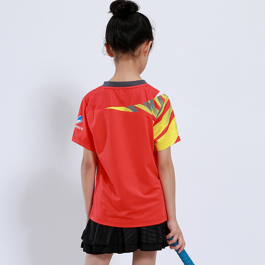 Quick-drying children's badminton suits for boys and girls short-sleeved summer primary and secondary school students table tennis uniforms training uniforms team sportswear competition team uniforms running clothes shorts group purchase printing children's clothing 3880 red (with black skirts and pants) S size