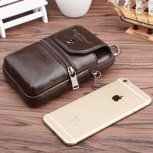 
Gold Coral Apple leather mobile phone bag men's 5.7-inch 6.0-inch 6.3-inch mobile phone case sports wear belt vertical leather waist bag 3895 brown small