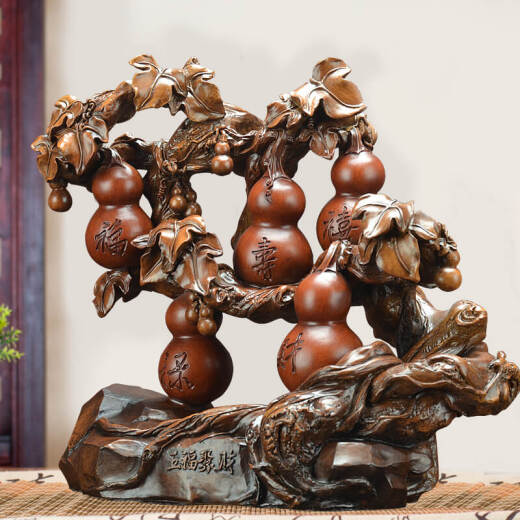 Jinxiangyuan Wufu gourd ornaments, handicrafts, wealth-enhancing ornaments, living room, wine TV cabinet, entrance hall decorations, office shop opening, moving to new home, gifts for friends 84698-04 Wufu Gathering Wealth
