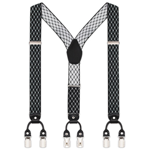 IFSONG Men's Suspenders Formal Business Suspenders Suspenders Suspenders Clip Black 3.5cm Gift Box Black Diamond Check 090G