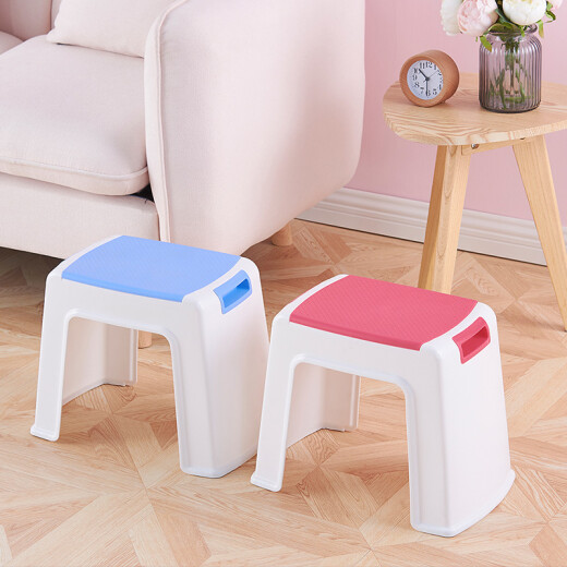 Haoer stool household small bench living room bedroom plastic stool creative foot pedal low stool with handle medium blue 1 pack