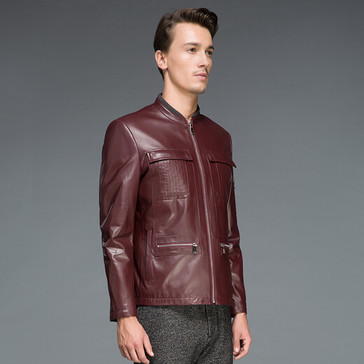 Zoranzi Zhuangzi Spring y Autumn Spring y Autumn Motorcycle Chaqueta de cuero para collar Crimson Men's Collar Chaqueta versátil LMQ12625 Crimson-LMQ12625 L 180/100a