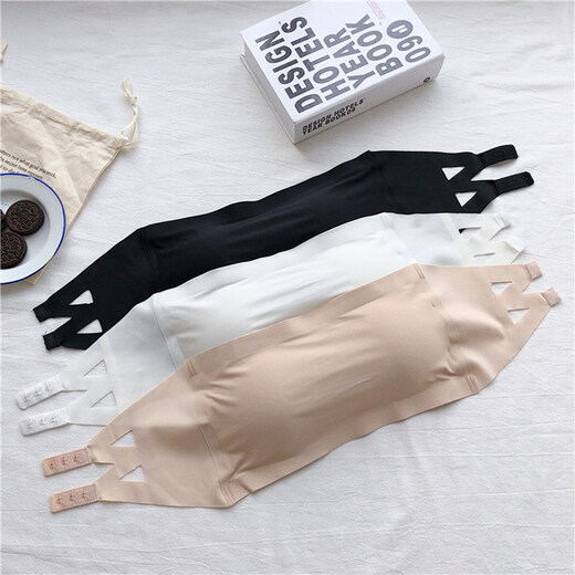 New all-match double back buckle strapless bra anti-exposure one-word tube top wrapped chest strap chest pad underwear seamless one-piece non-slip tube top dress wedding bra bottoming vest white single piece one size