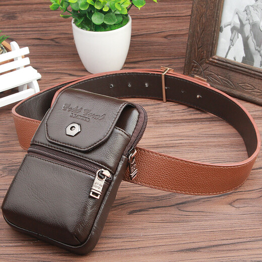 
Gold Coral Apple leather mobile phone bag men's 5.7-inch 6.0-inch 6.3-inch mobile phone case sports wear belt vertical leather waist bag 3895 brown small