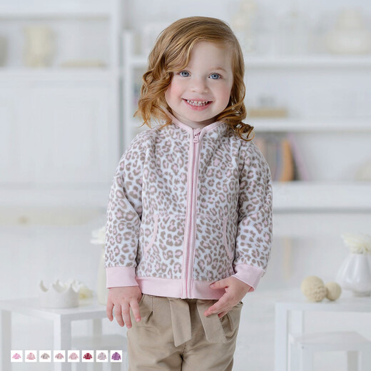 DAVE&BELLA Spring and Autumn Children's Jackets Boys Autumn Clothes Girls Baby Clothes Children's Clothes Boys Baby Polar Fleece Baseball Jersey Clothing Pink Leopard DB396-D 110 cm (recommended height 100-110cm)