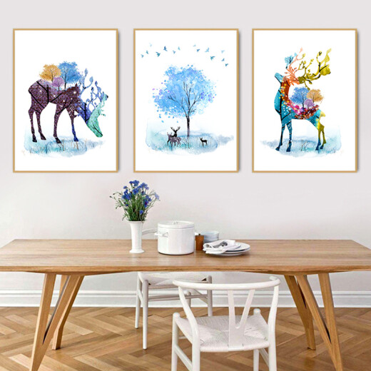 Reputation decorative painting can be customized modern simple triptych hanging painting Nordic style wall painting mural sofa background wall nine-color deer 4060cm