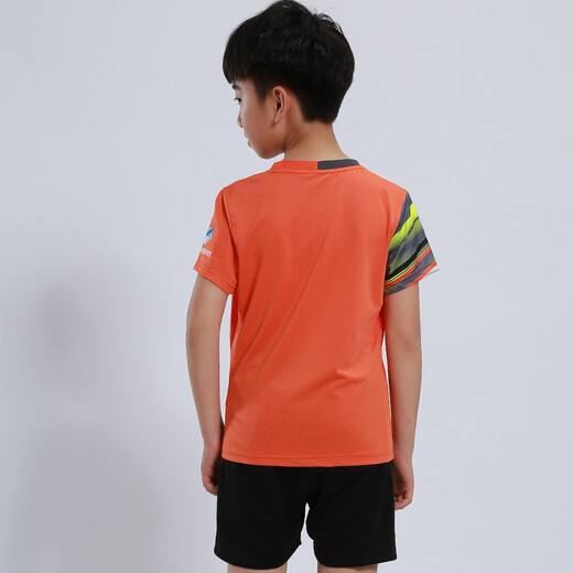 速干儿童羽毛球服套装男童女童短袖夏季中小学生乒乓球服网球服训练服团队运动服比赛队服跑步衣短裤团购印字 童装3879橙色(男女同款) 成人码（请咨询客服）