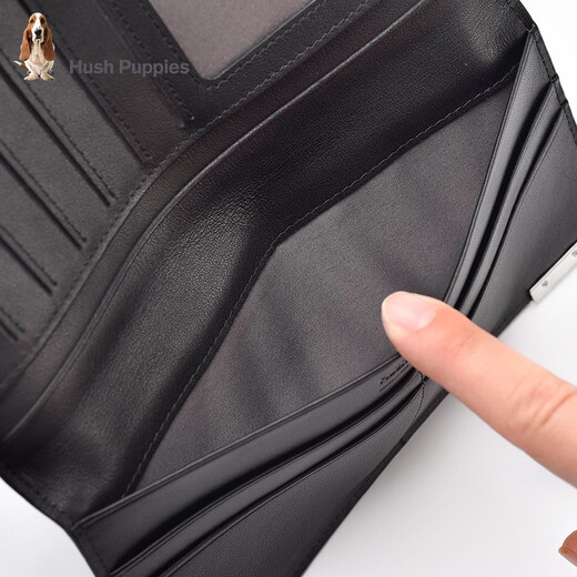 Hush Welpen Herren Brieftasche echtes Leder Langes Geld Chuck Schicht Cowide Money Card Bag Zwei-teilige Set können getrennt werden 213W Schwarz