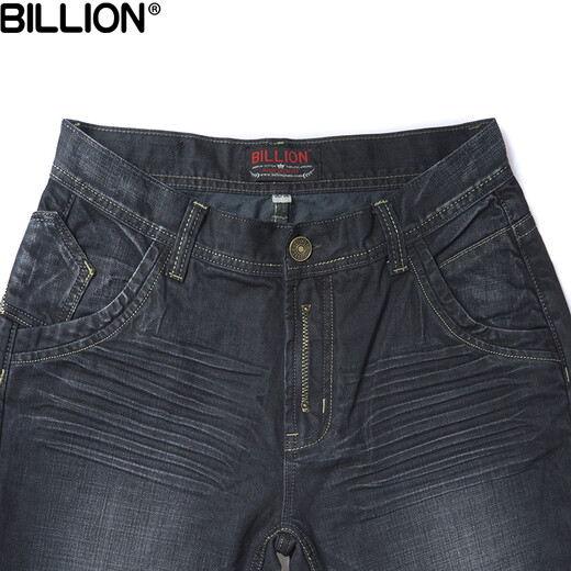 
BILLION pure cotton straight jeans men's autumn and winter thick style fit mid-waist fashion trendy retro casual pants 13067 dark blue thick style 38