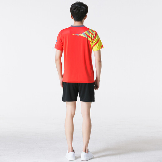 新款羽毛球服运动套装男女款情侣装团队羽毛球队服短袖速干乒乓球服网球服薄款运动衣比赛服定制印字LOGO A3880红色男套装 L