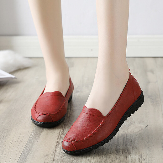 Han Xuefei (HANXUEFEIZI) Spring and Autumn Mom Shoes Single Shoes Leather Shoes Soft Sole Comfortable Middle-aged and Older Women's Shoes Work Shoes Red A829 Women's Single Shoes 38 (240mm) Fat feet wide foot shot one size