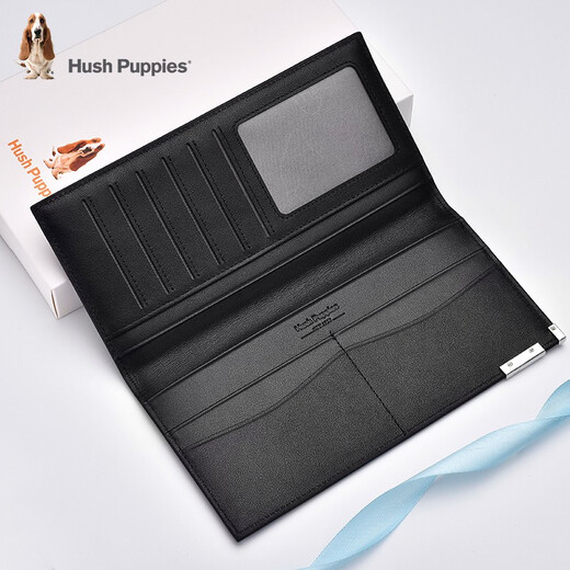 Hush Welpen Herren Brieftasche echtes Leder Langes Geld Chuck Schicht Cowide Money Card Bag Zwei-teilige Set können getrennt werden 213W Schwarz