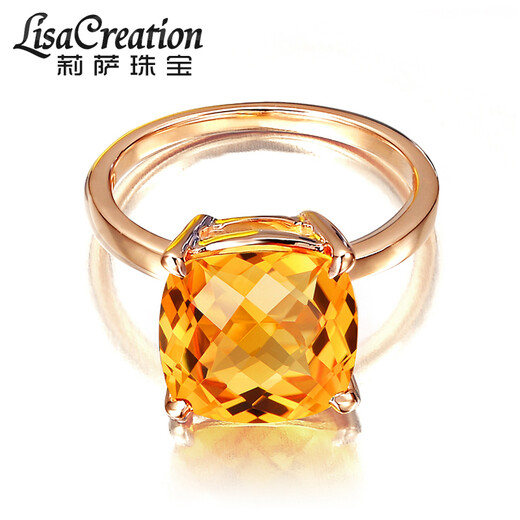 Lescreation Lisa Jewelry 6.5 carat natural citrine ring women's 18K gold colored gemstone ring yellow gemstone yellow 6.5 carat 18K gold