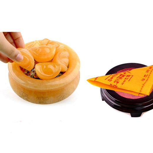 
Qianfurui, treasure pot, wealth-gathering ornaments, natural topaz, large-sized opening craft gifts, 679D3, medium size (base + basin + ingot) diameter 13.3cm