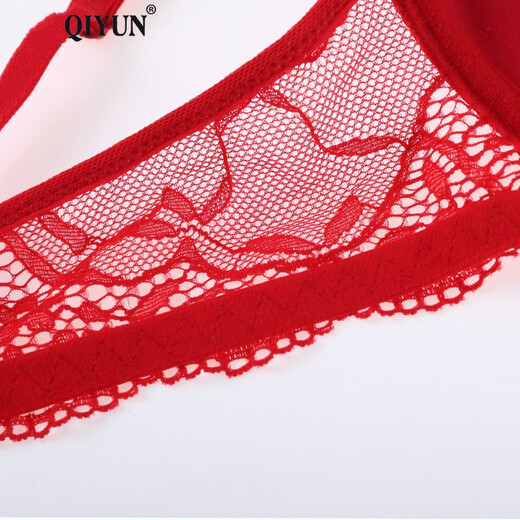 QIYUN Original Women's Wear Zodiac Year of the Snake Bra Set Women's Lace Sexy Push-Up Thin Underwear Panties Big Red 34/75B Bra + M Pants