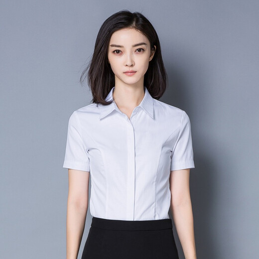 Summer slim short-sleeved women's white shirt for college students interview commuting professional formal suit button shirt 687 white XL