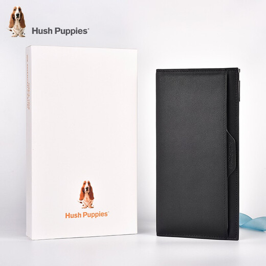 Hush Welpen Herren Brieftasche echtes Leder Langes Geld Chuck Schicht Cowide Money Card Bag Zwei-teilige Set können getrennt werden 213W Schwarz