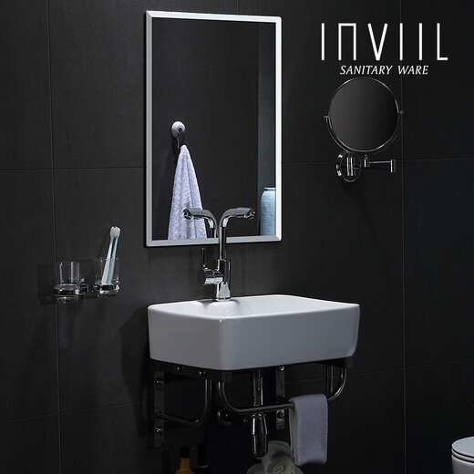 
INVIIL Mini wash basin small bathroom hanging basin balcony children's wash basin ceramic surface pool wall hanging corner CP with holes and bracket 4837+ basin faucet + accessories